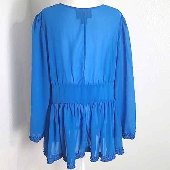 AS HRO Blue Marine Sheer Blouse Rhinestone Buttons & Accents, Small Ruffle, XL - Picture 8 of 11